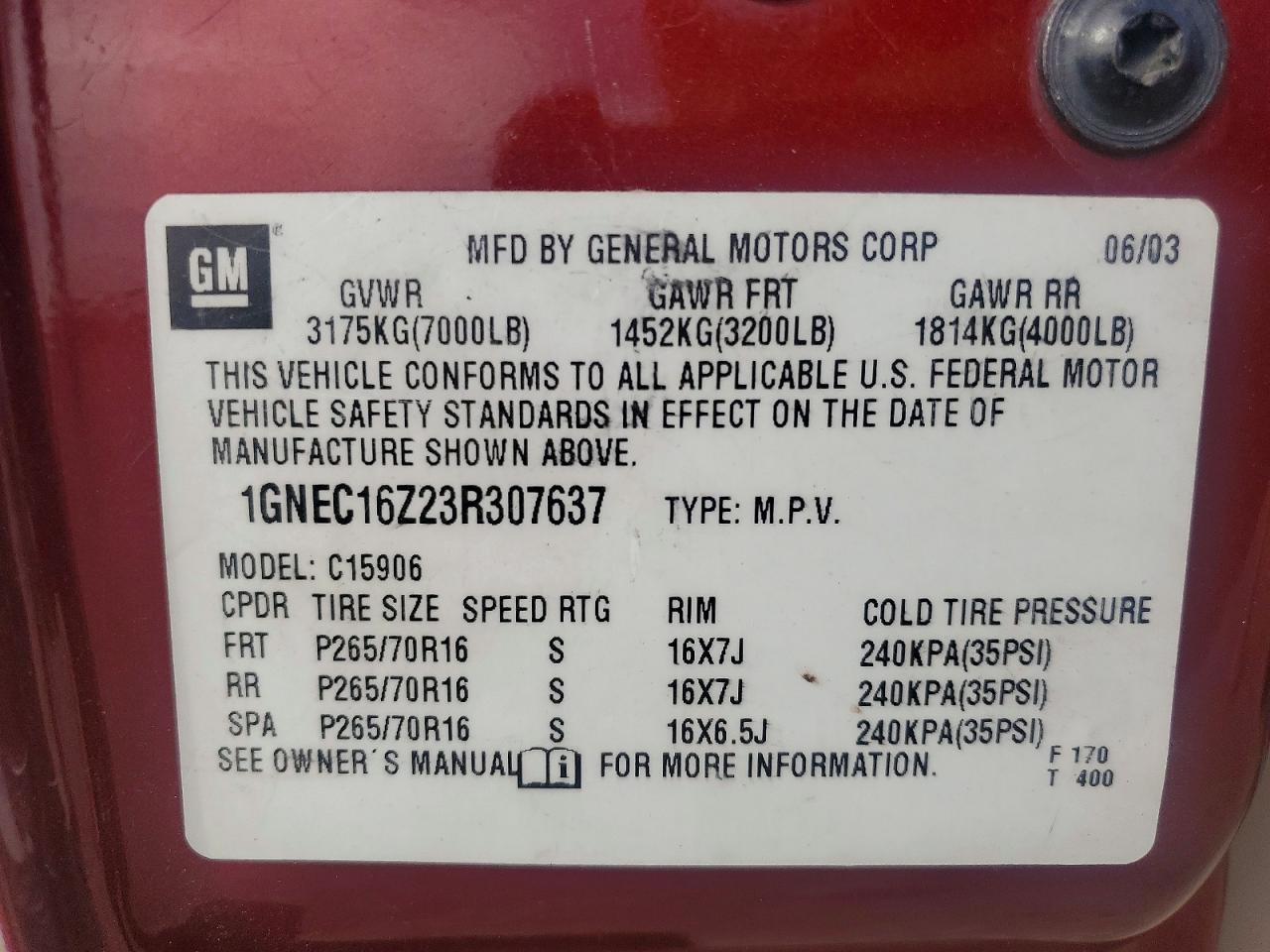 2003 CHEVROLET SUBURBAN C1500 photo 13