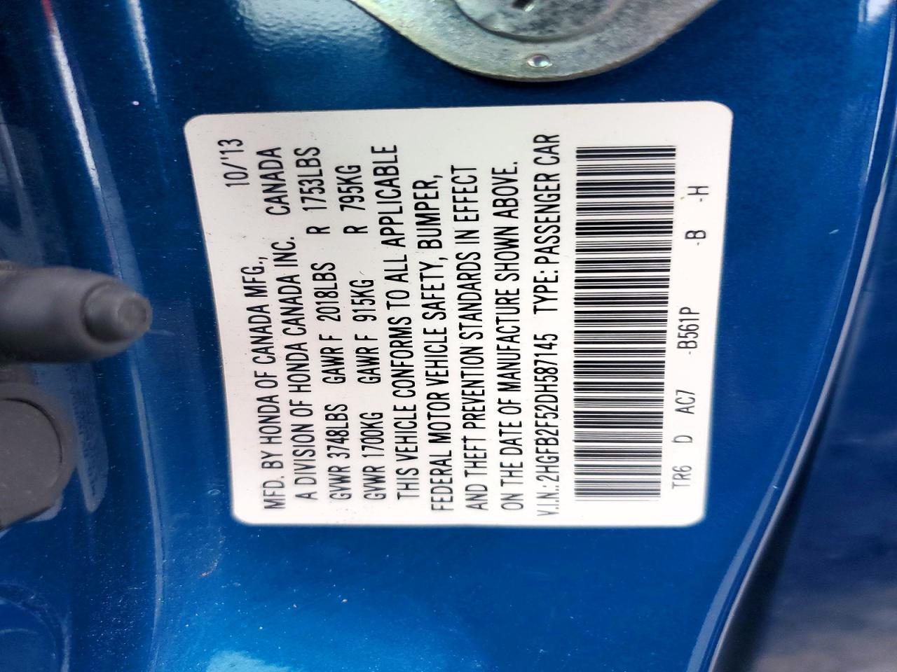 2013 HONDA CIVIC LX photo 12