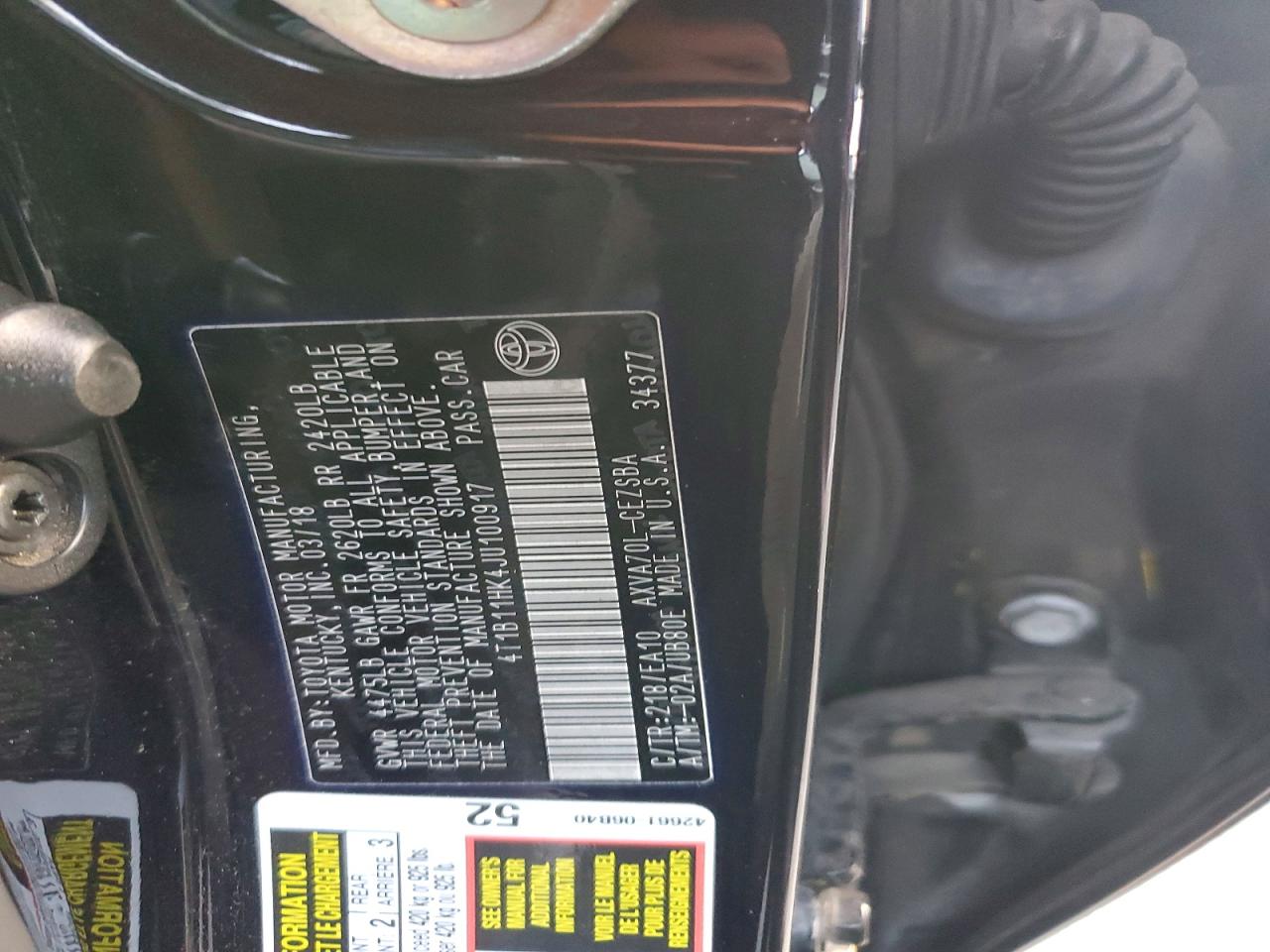 2018 TOYOTA CAMRY L photo 12