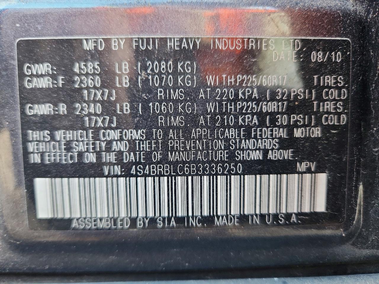 2011 SUBARU OUTBACK 2.5I LIMITED photo 13
