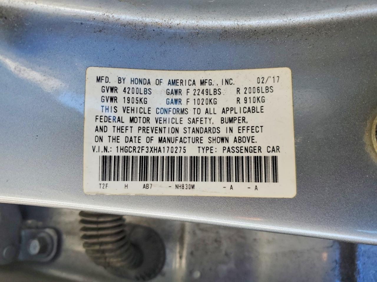 2017 HONDA ACCORD LX photo 12