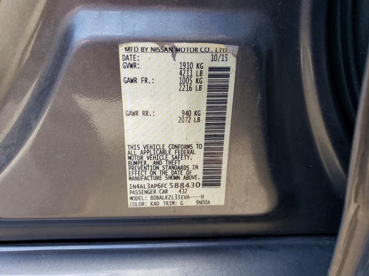 2015 NISSAN ALTIMA 2.5 photo 12