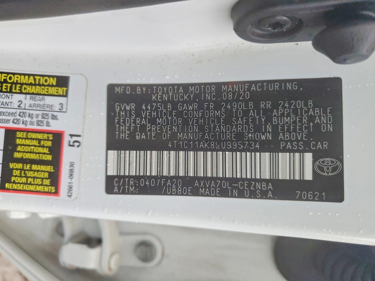 2020 TOYOTA CAMRY LE photo 23
