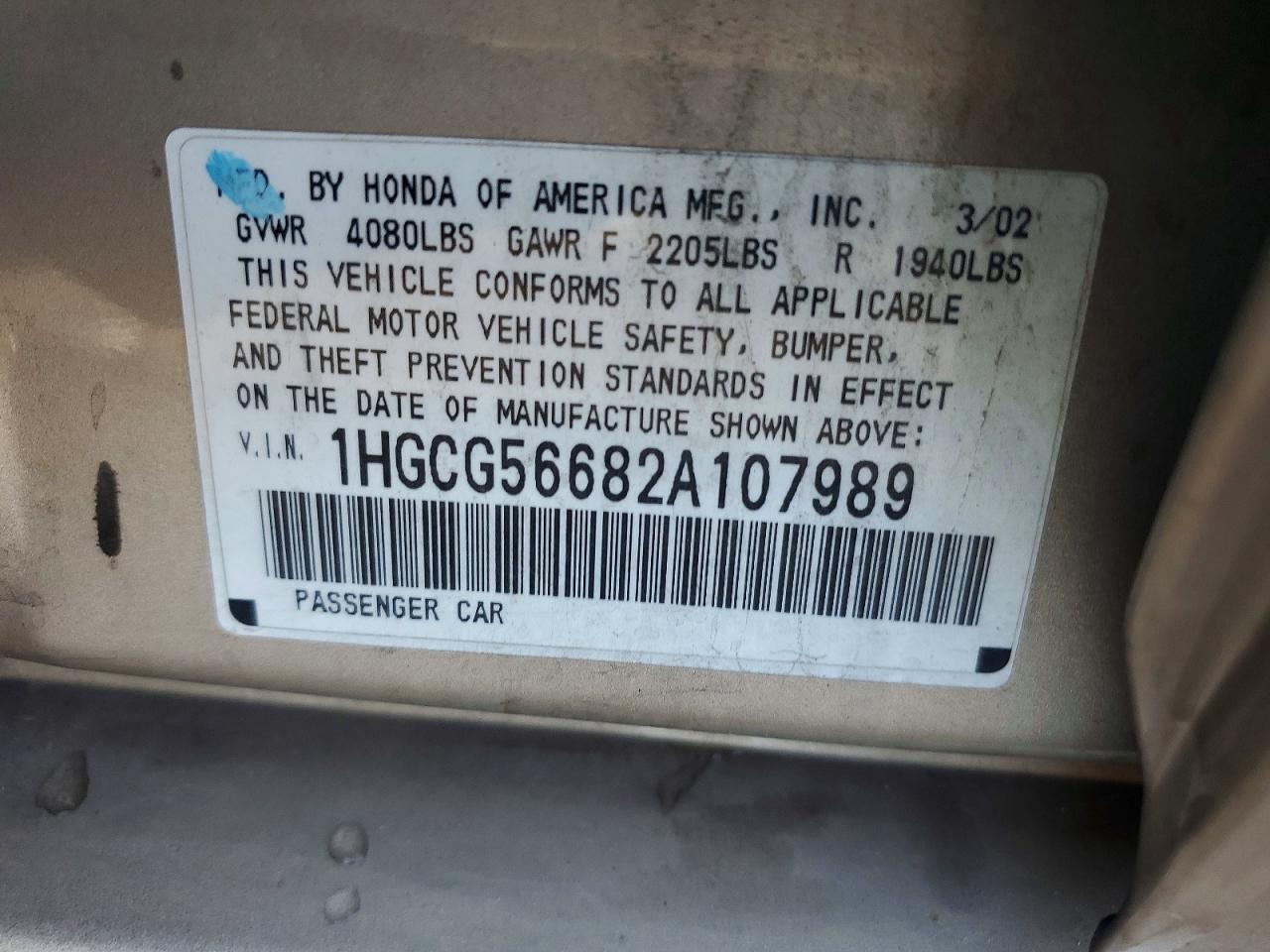 2002 HONDA ACCORD EX photo 23