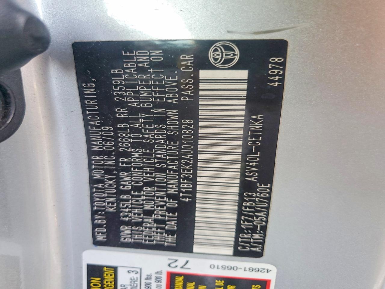 2010 TOYOTA CAMRY BASE photo 12