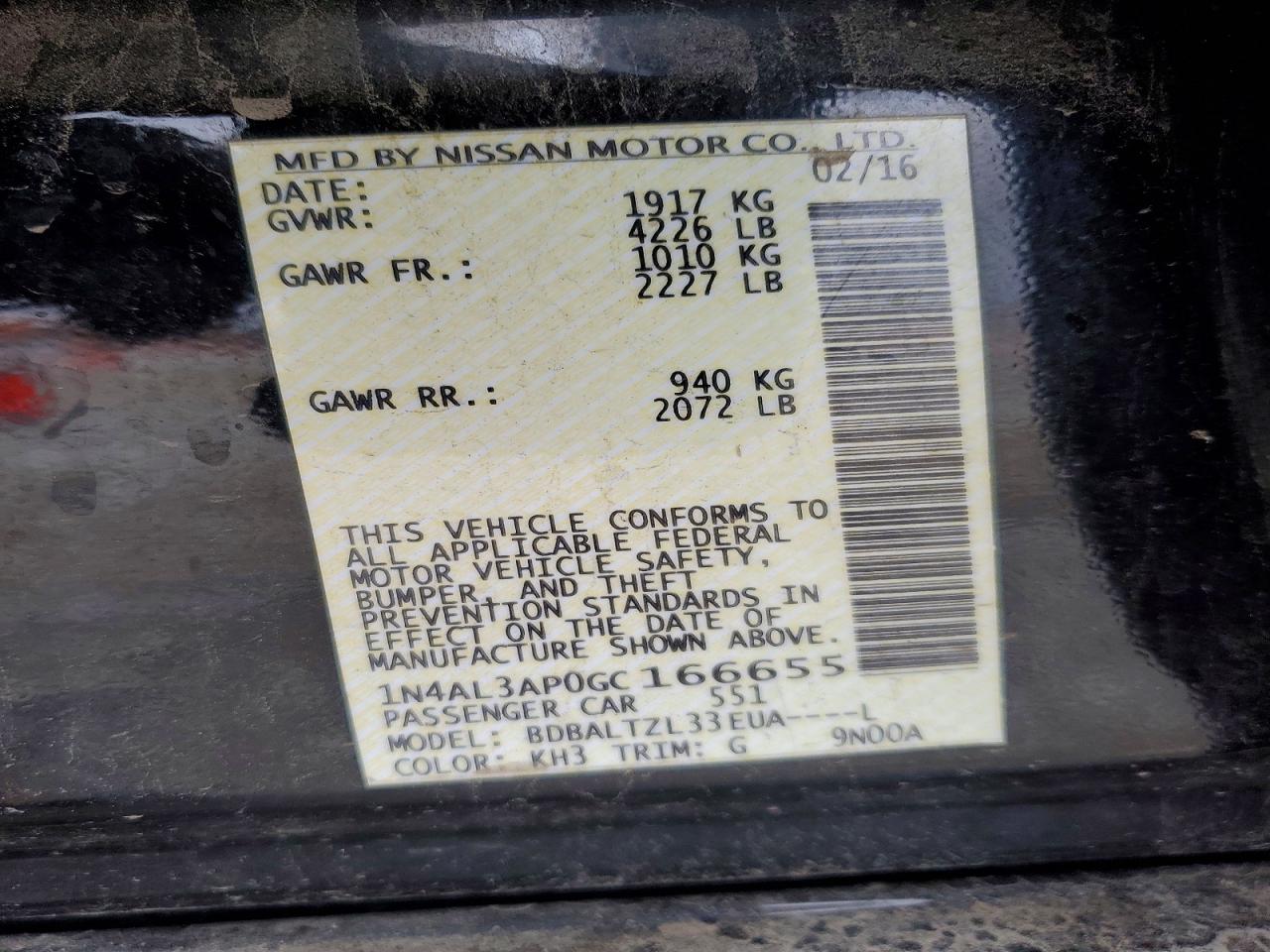 2016 NISSAN ALTIMA 2.5 photo 12