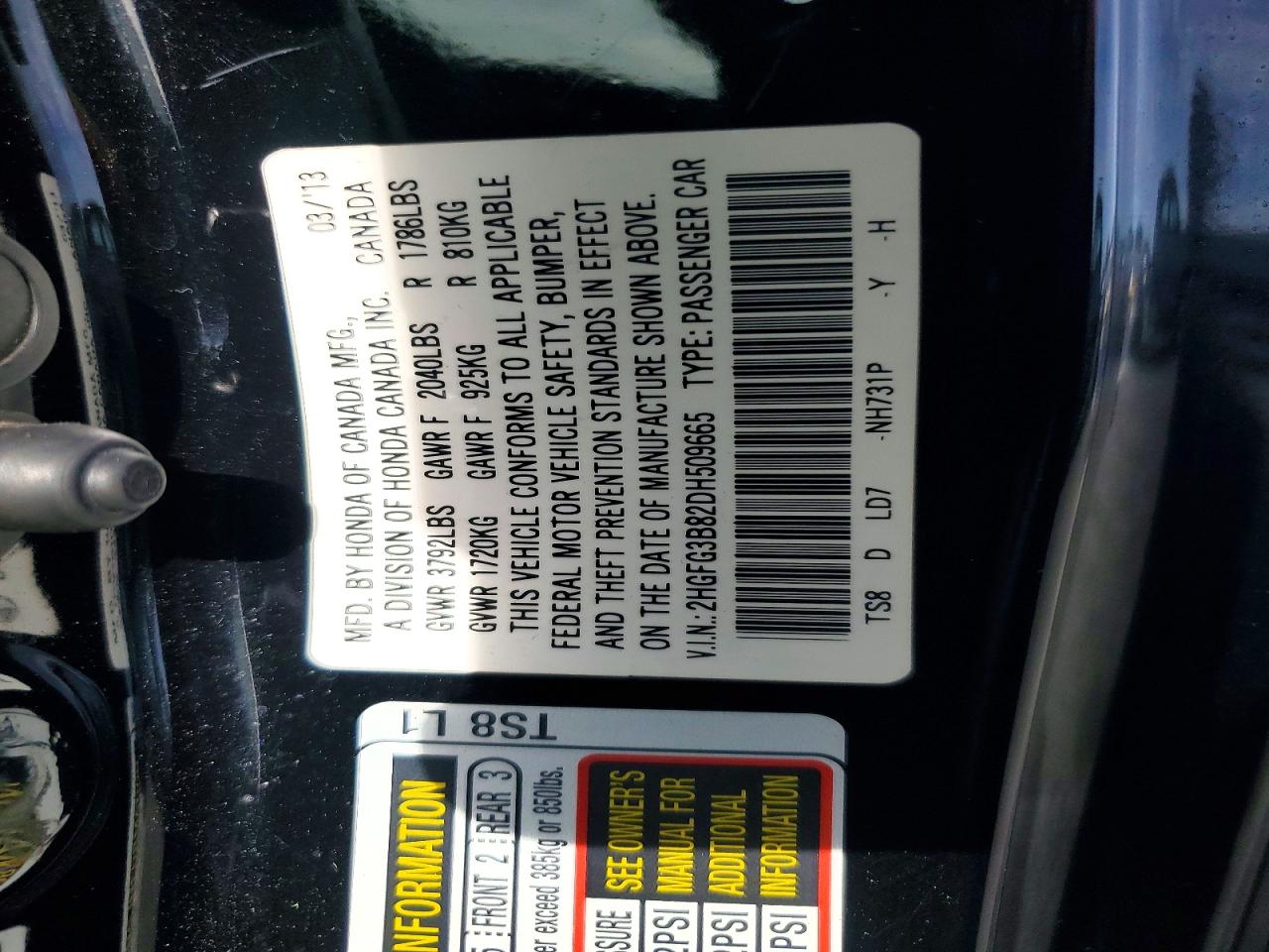 2013 HONDA CIVIC EX photo 12