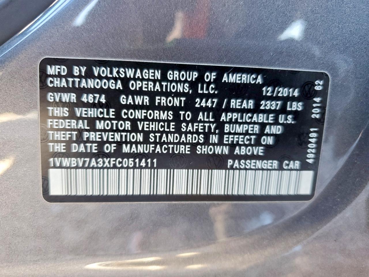 2015 VOLKSWAGEN PASSAT SE photo 12