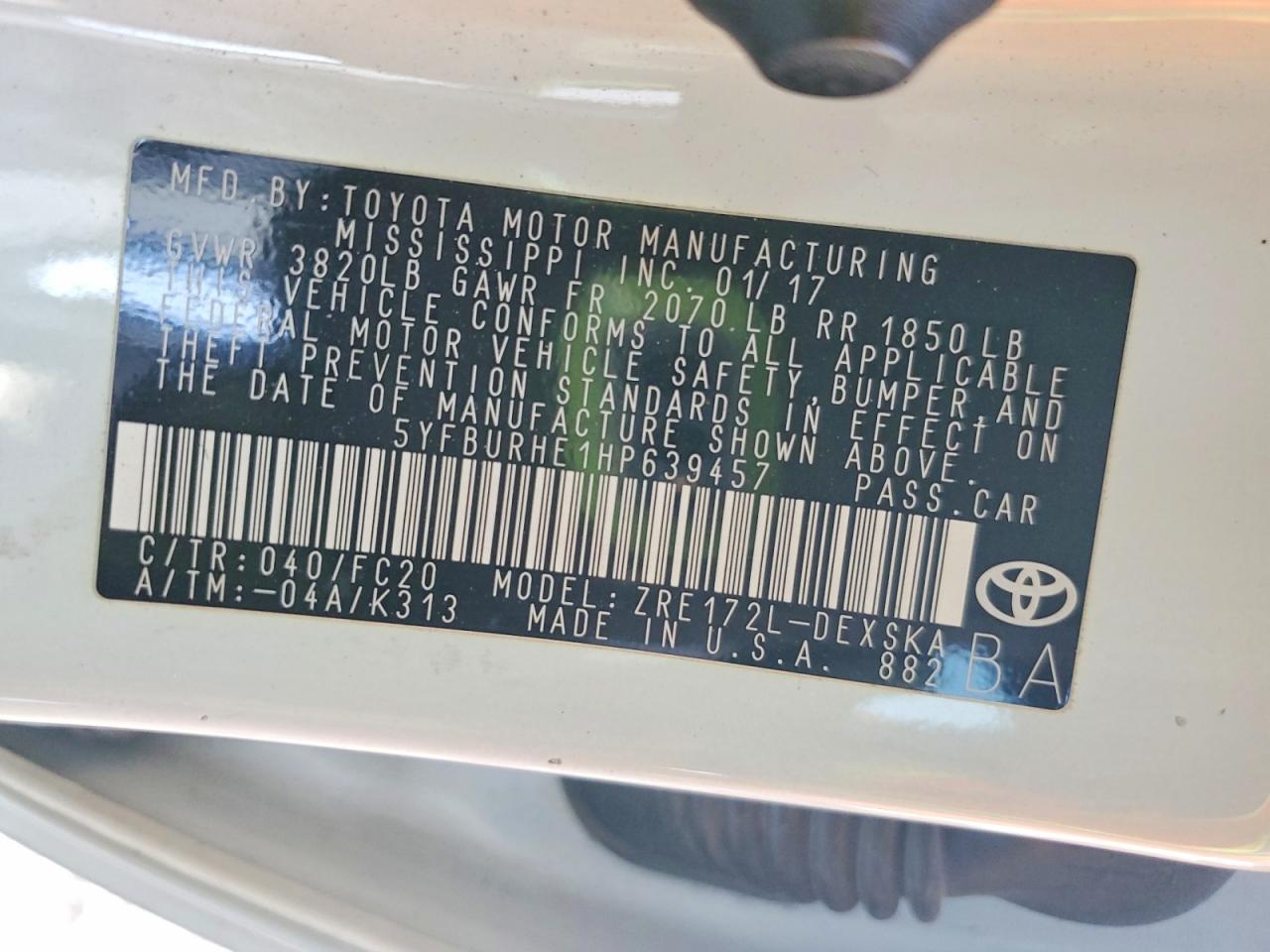 2017 TOYOTA COROLLA L photo 13