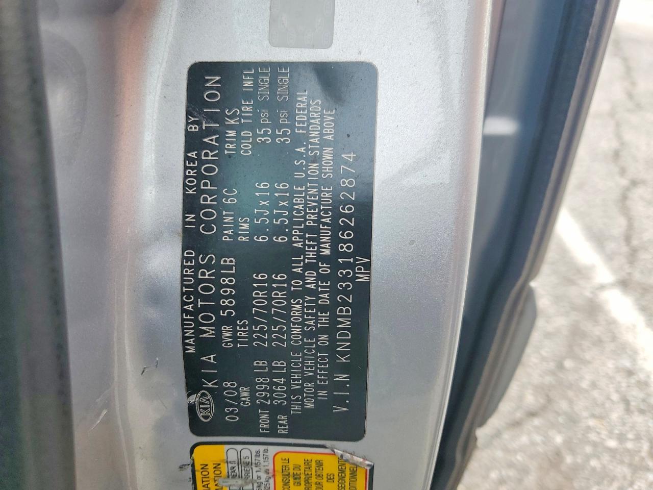 2008 KIA SEDONA EX photo 12