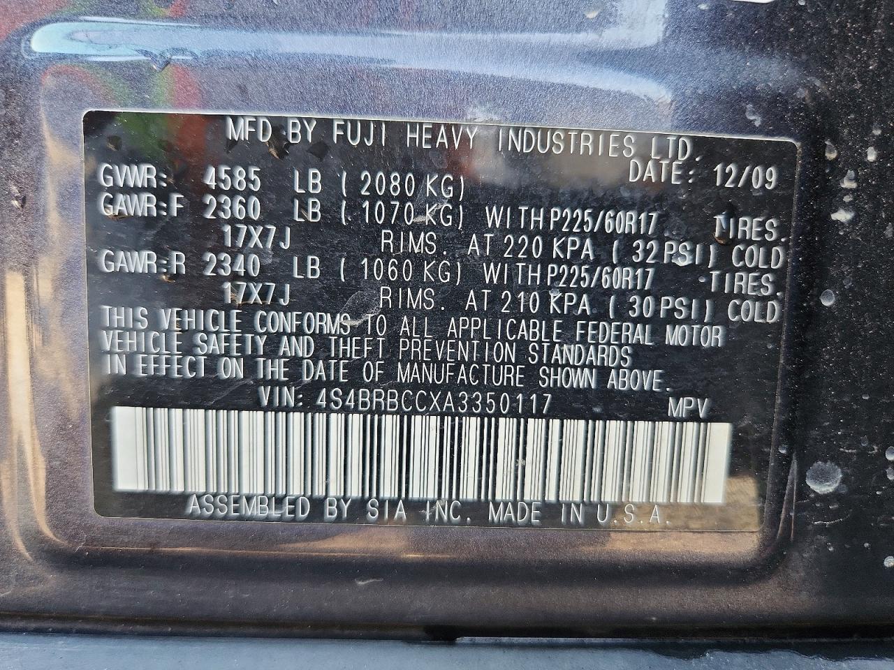 2010 SUBARU OUTBACK 2.5I PREMIUM photo 14