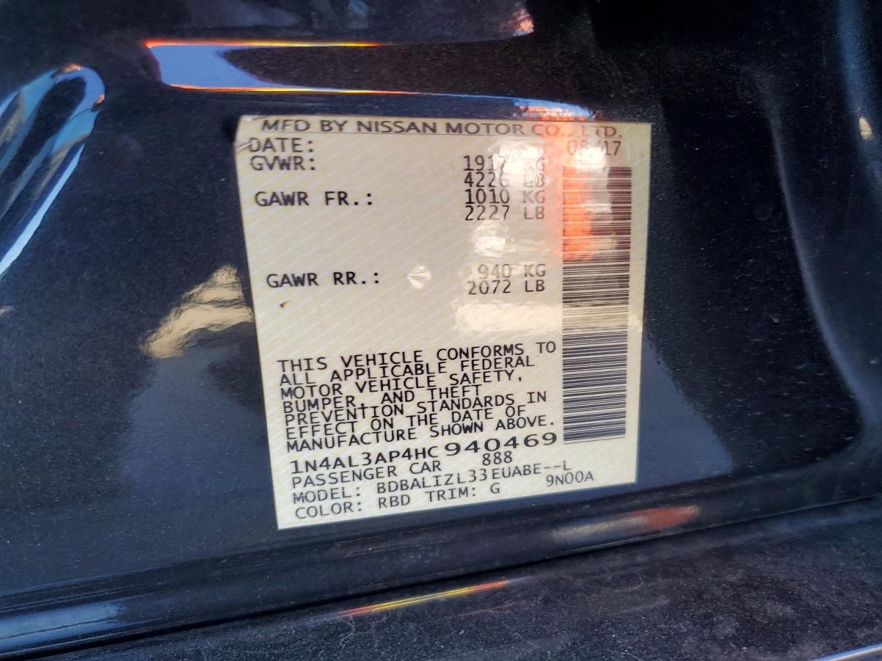 2017 NISSAN ALTIMA 2.5 photo 12