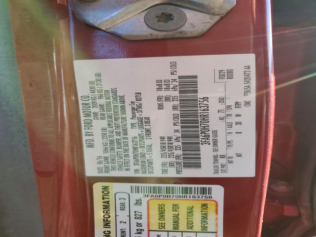 2017 FORD FUSION SE photo 12