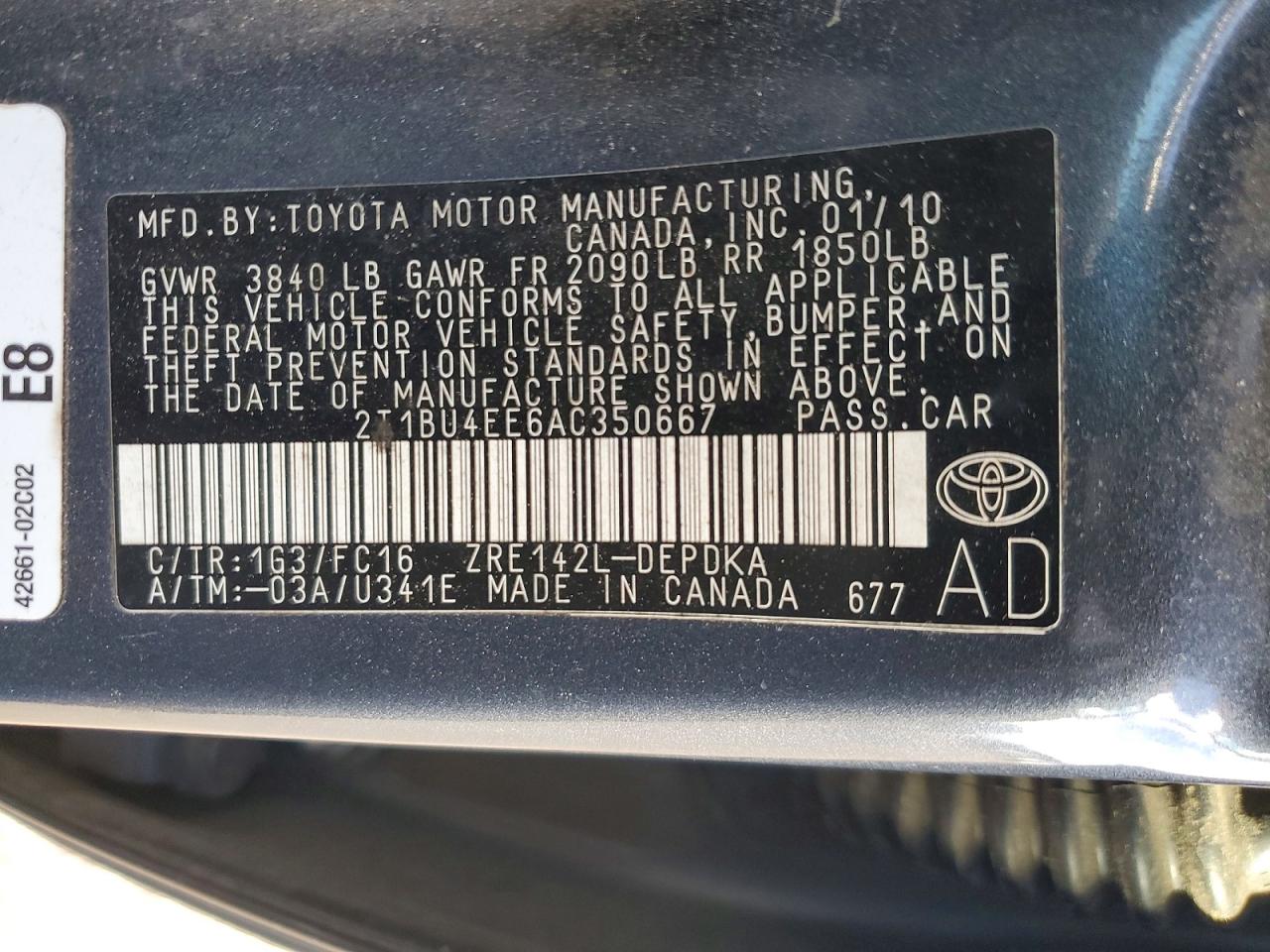 2010 TOYOTA COROLLA BASE photo 12