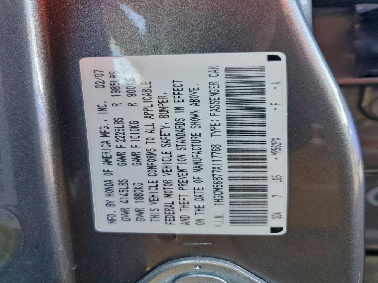 2007 HONDA ACCORD EX photo 12