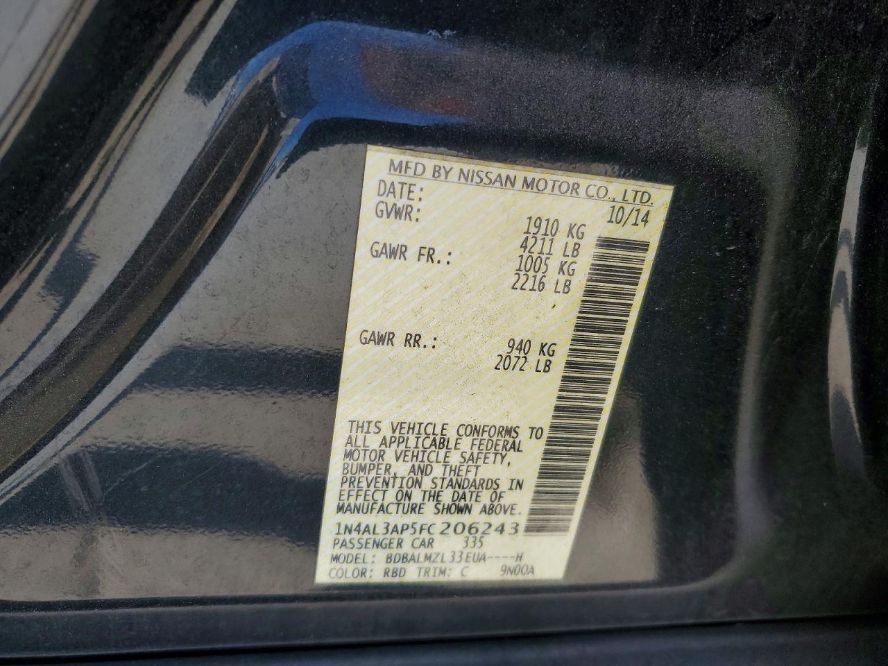 2015 NISSAN ALTIMA 2.5 SV photo 13