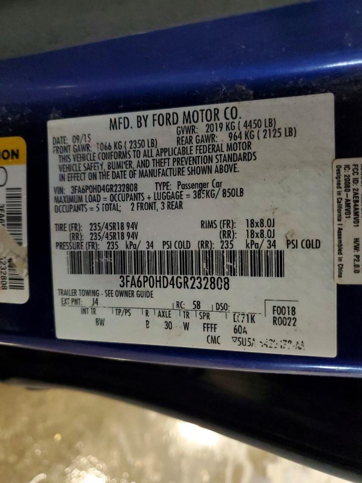 2016 FORD FUSION SE photo 12