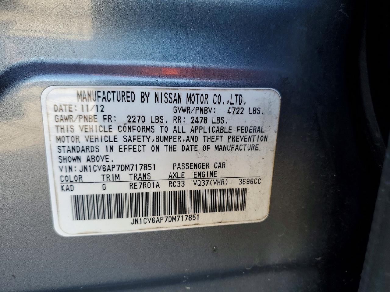 2013 INFINITI G37 BASE photo 12