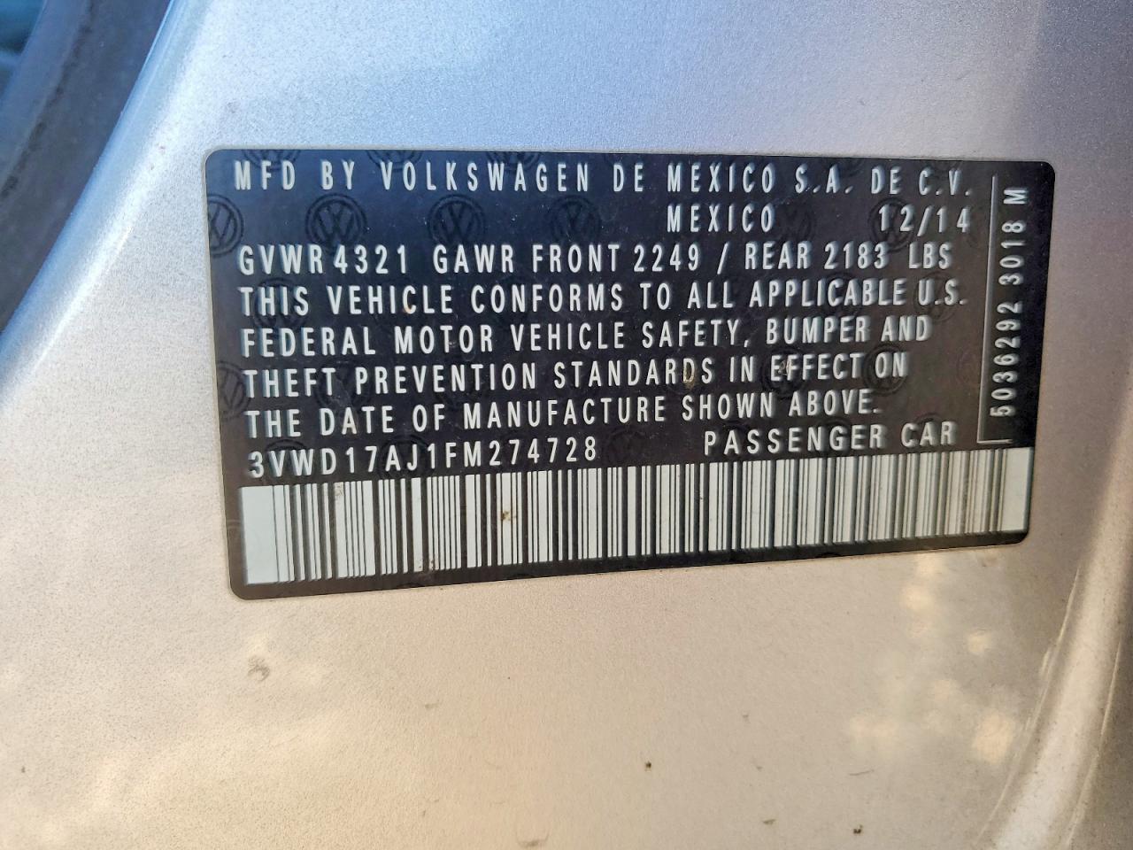 2015 VOLKSWAGEN JETTA SE photo 12