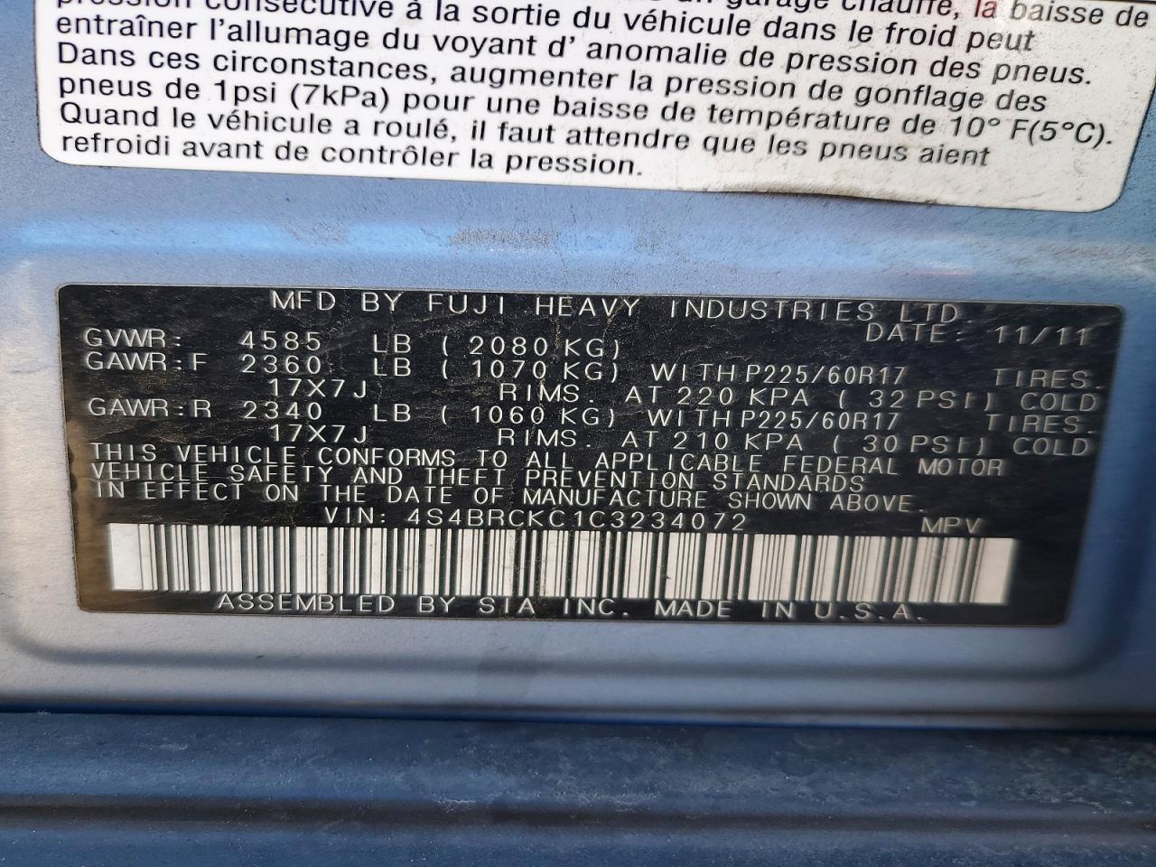 2012 SUBARU OUTBACK 2.5I LIMITED photo 12