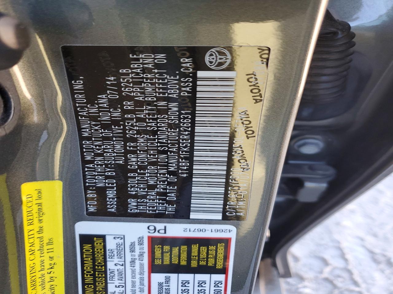 2014 TOYOTA CAMRY L photo 12