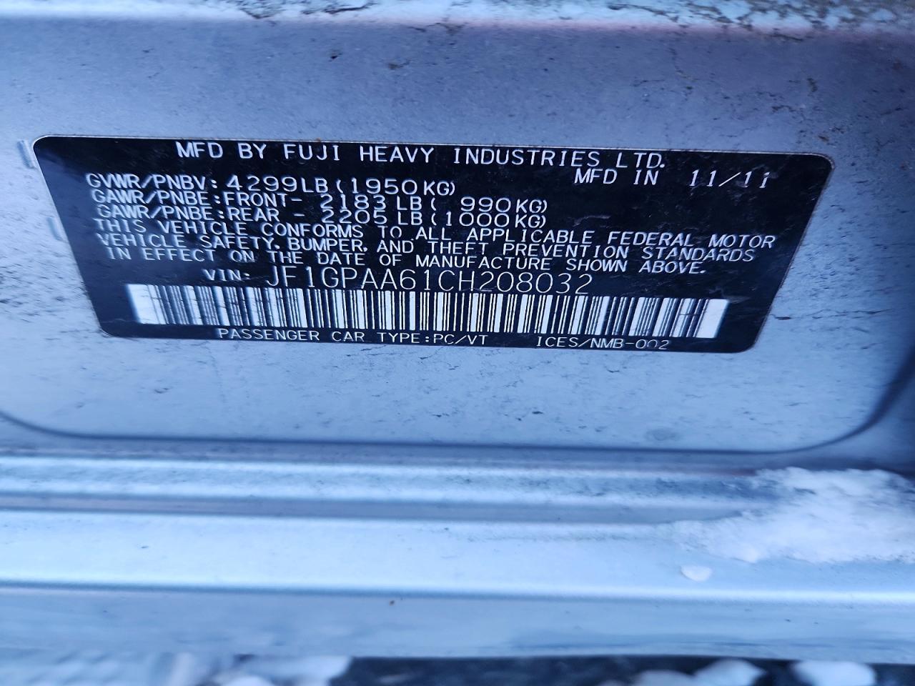 2012 SUBARU IMPREZA photo 12