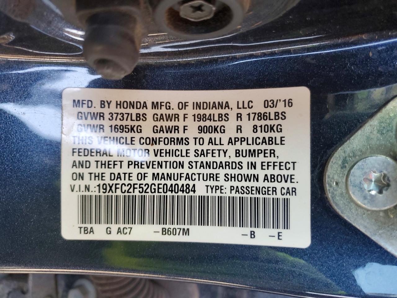 2016 HONDA CIVIC LX photo 12
