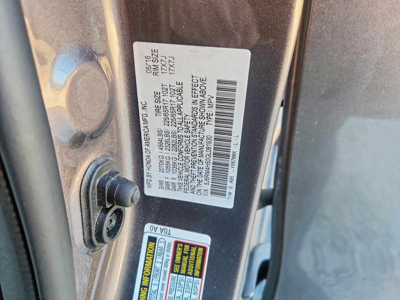 2016 HONDA CR-V EX photo 23