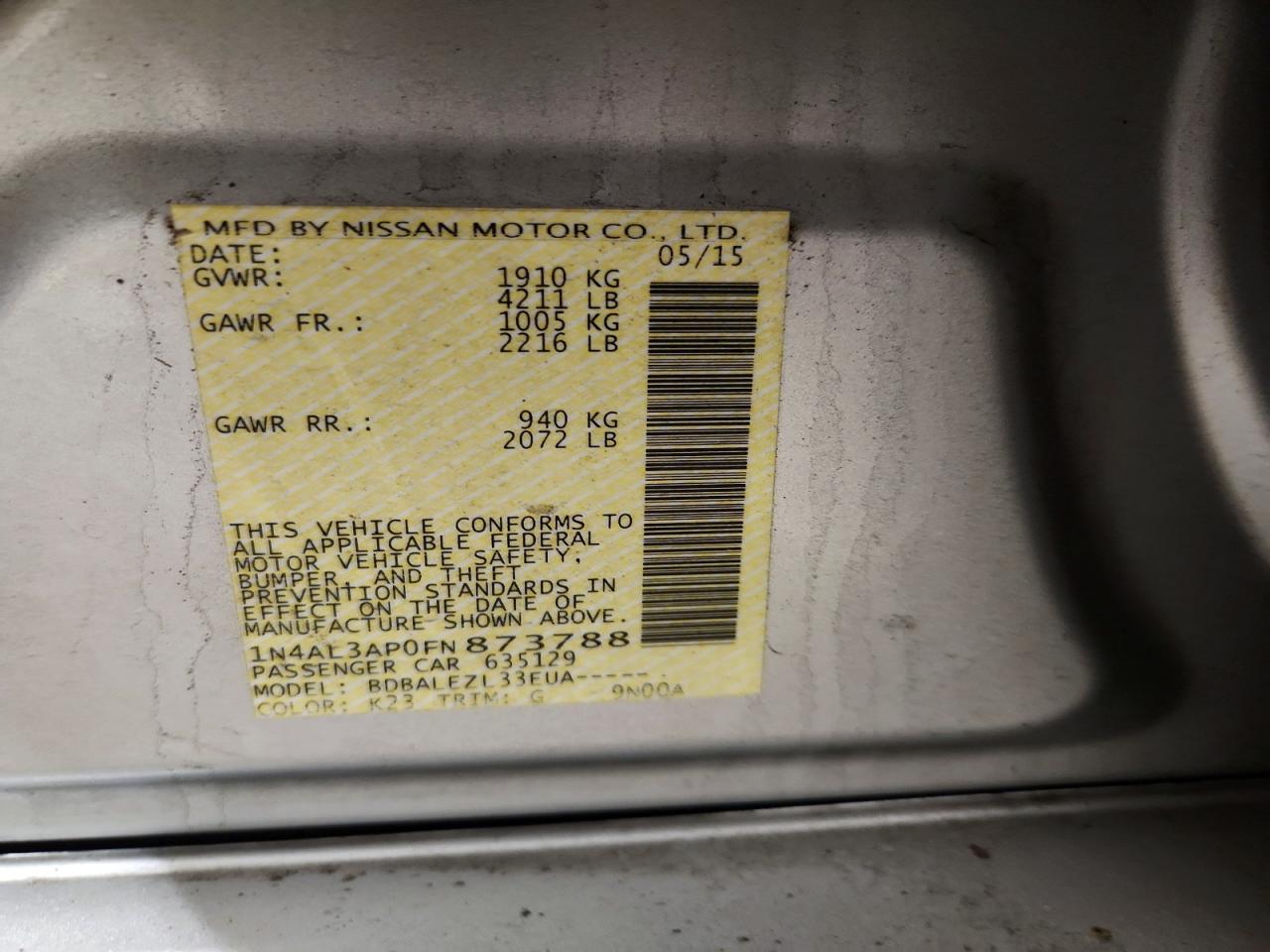 2015 NISSAN ALTIMA 2.5 photo 12