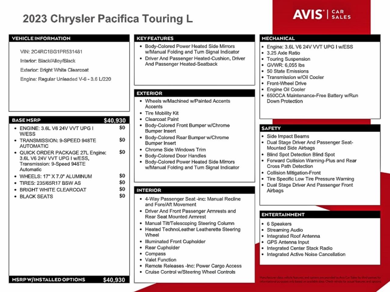 2023 CHRYSLER PACIFICA TOURING L photo 13