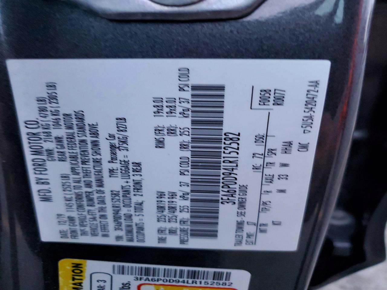 2020 FORD FUSION TITANIUM photo 12