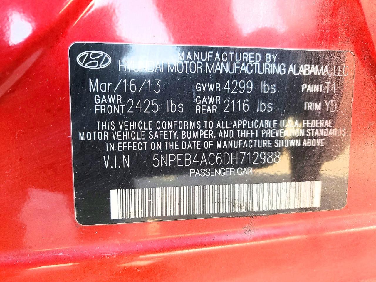 2013 HYUNDAI SONATA GLS photo 13
