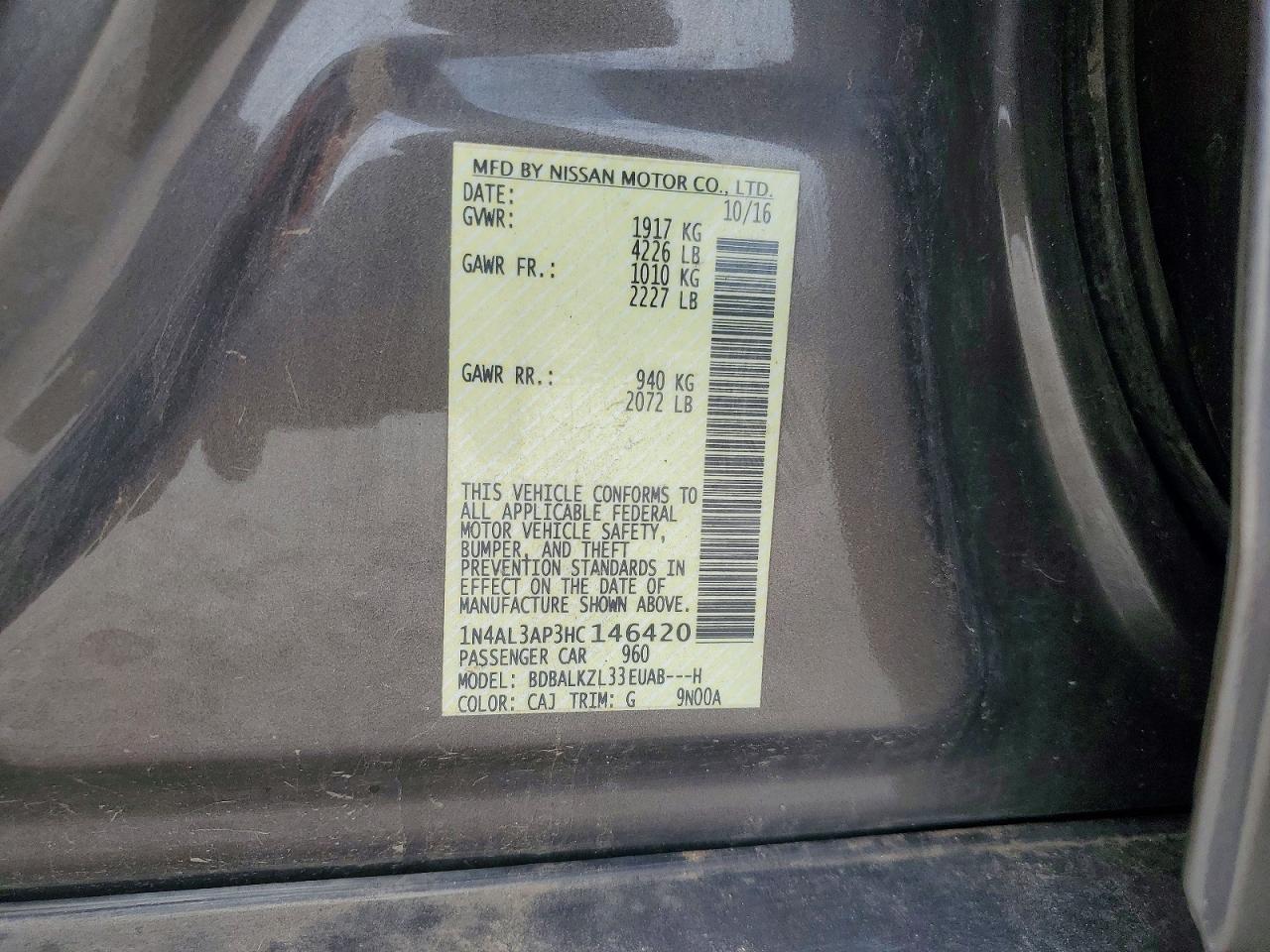 2017 NISSAN ALTIMA 2.5 photo 13