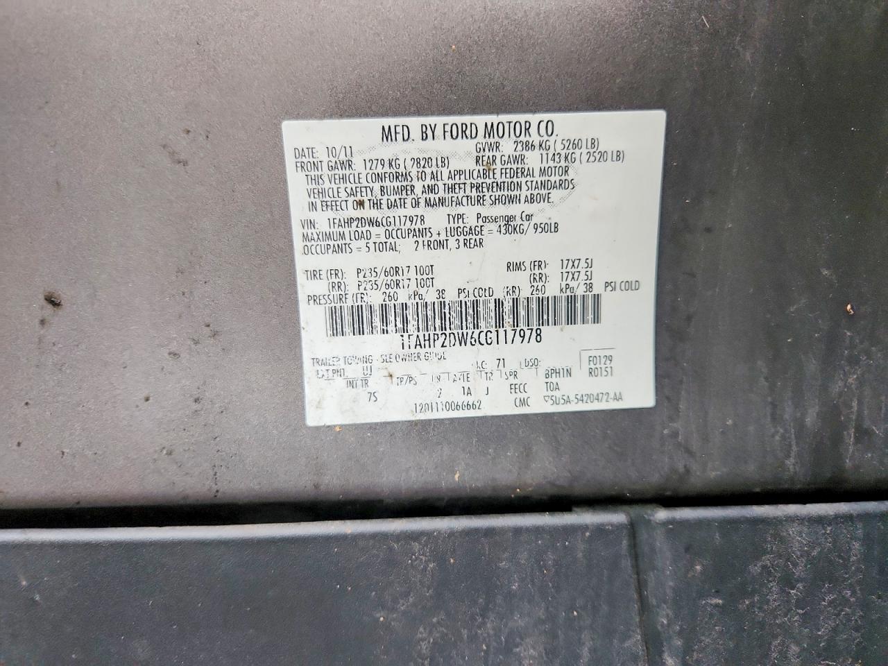 2012 FORD TAURUS SE photo 12