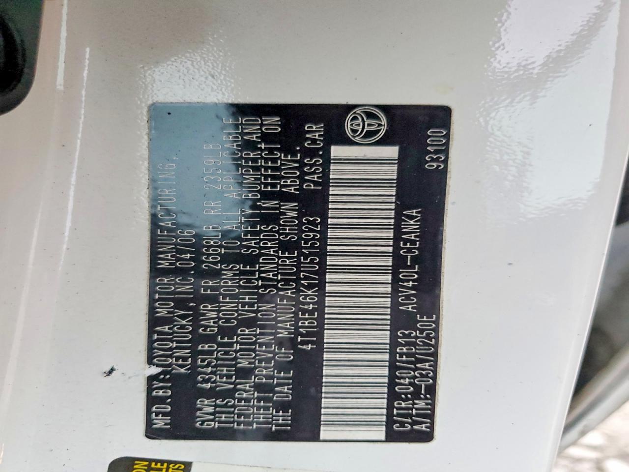 2007 TOYOTA CAMRY CE photo 12