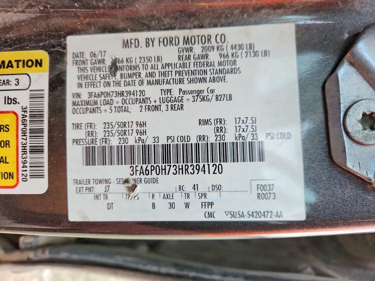 2017 FORD FUSION SE photo 12