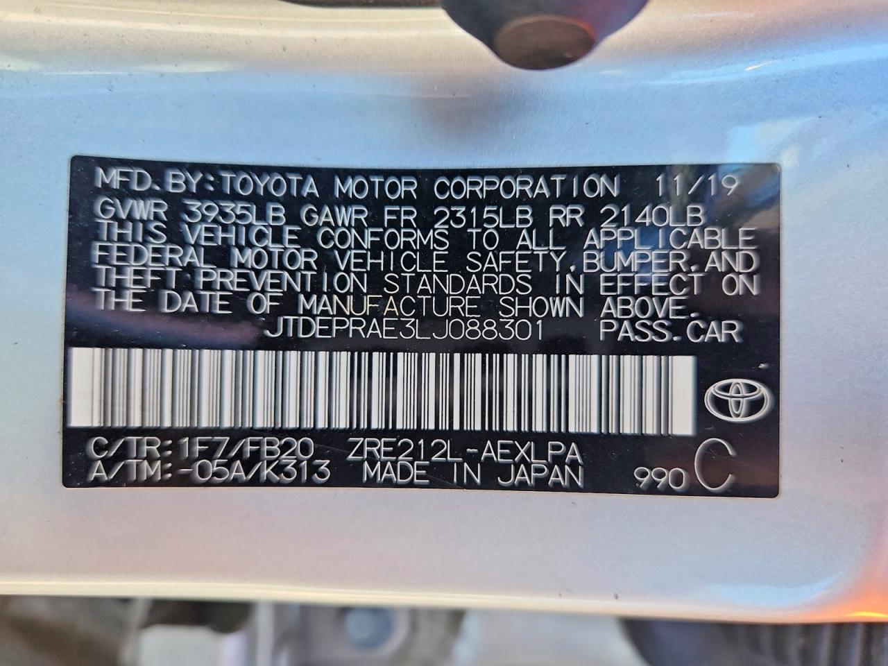 2020 TOYOTA COROLLA LE photo 12