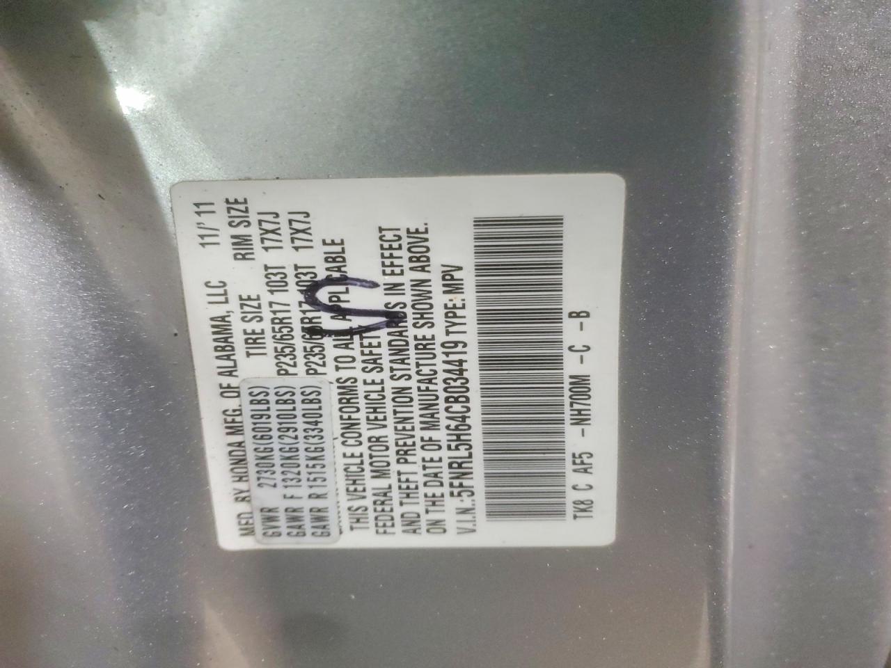 2012 HONDA ODYSSEY EXL photo 13