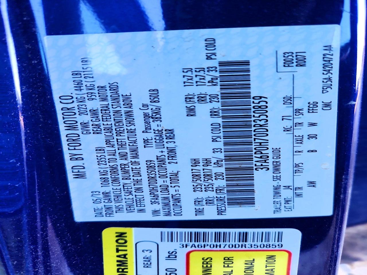 2013 FORD FUSION SE photo 12