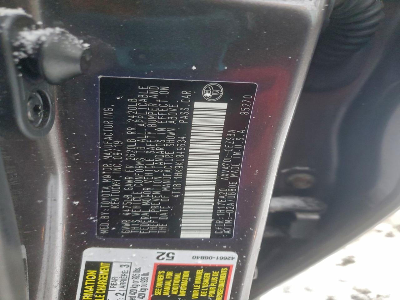 2019 TOYOTA CAMRY L photo 13