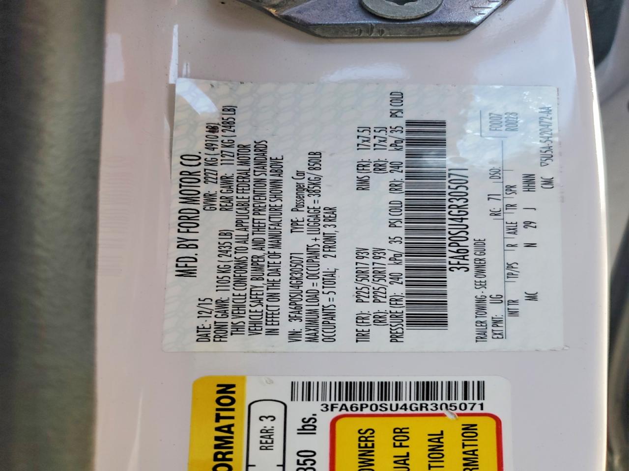 2016 FORD FUSION TITANIUM PHEV photo 12