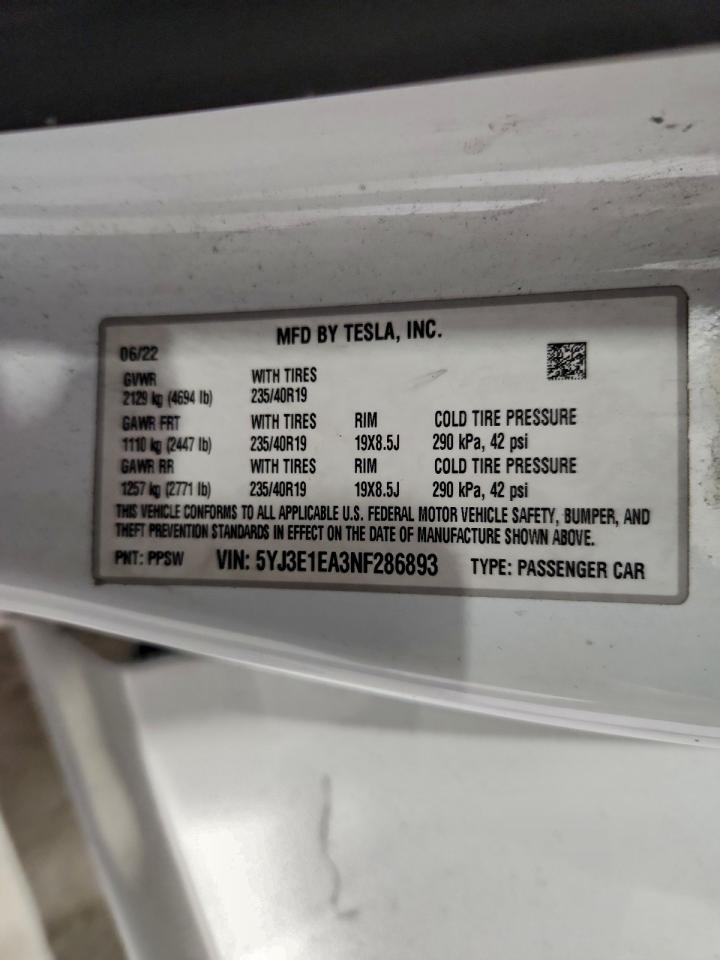 2022 TESLA MODEL 3 photo 12