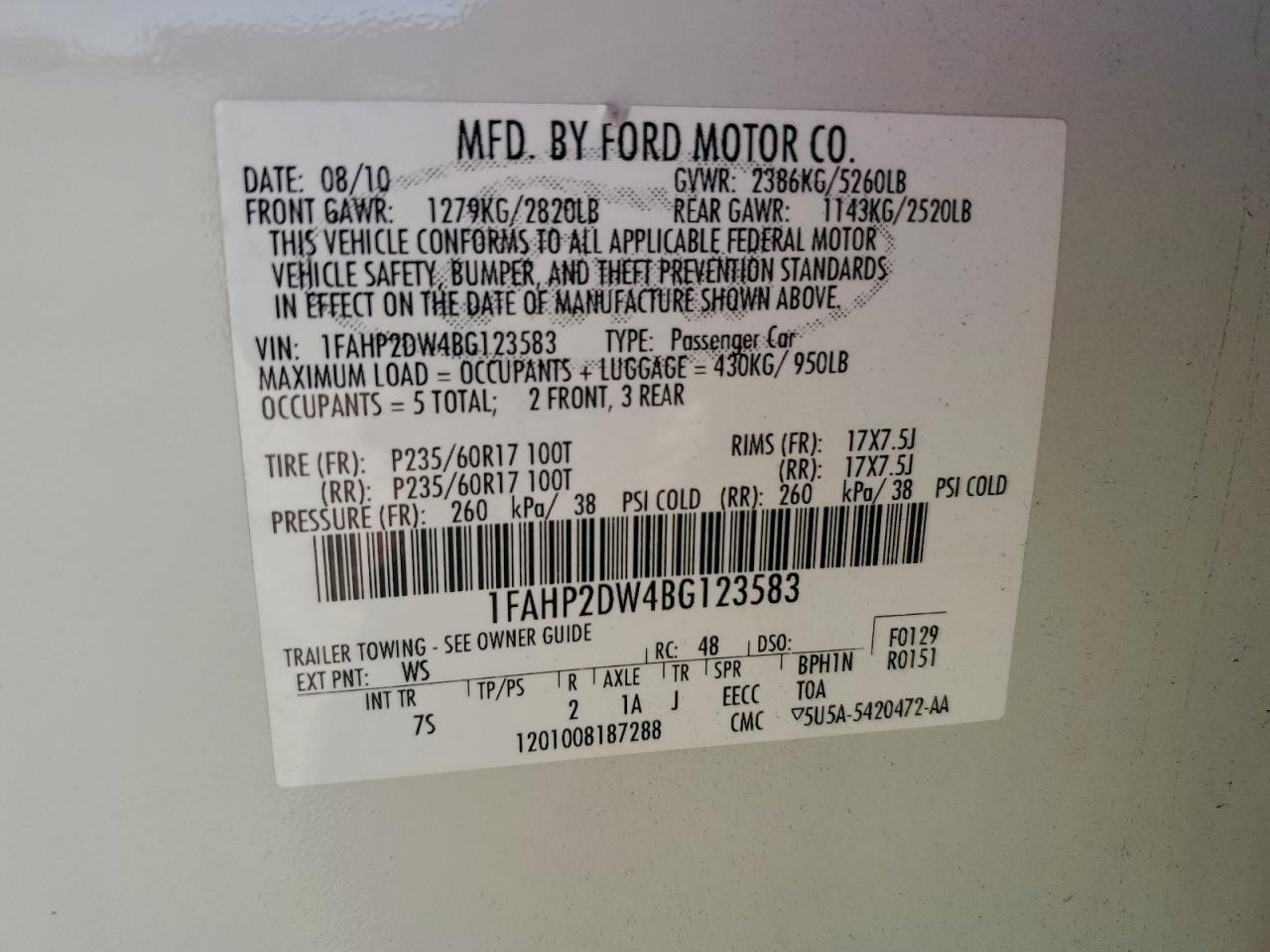 2011 FORD TAURUS SE photo 12