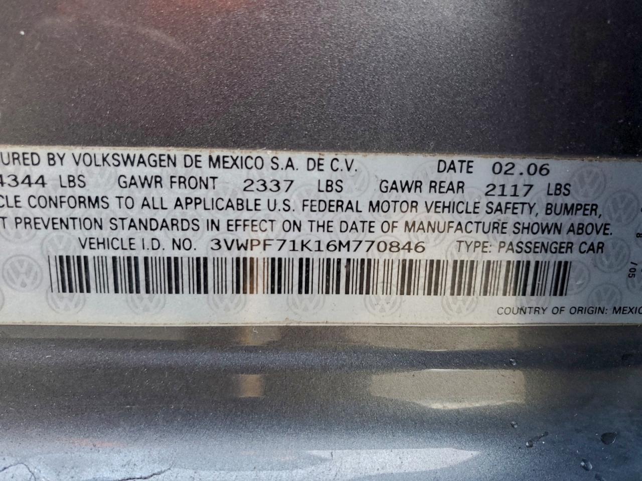 2006 VOLKSWAGEN JETTA VALUE photo 12
