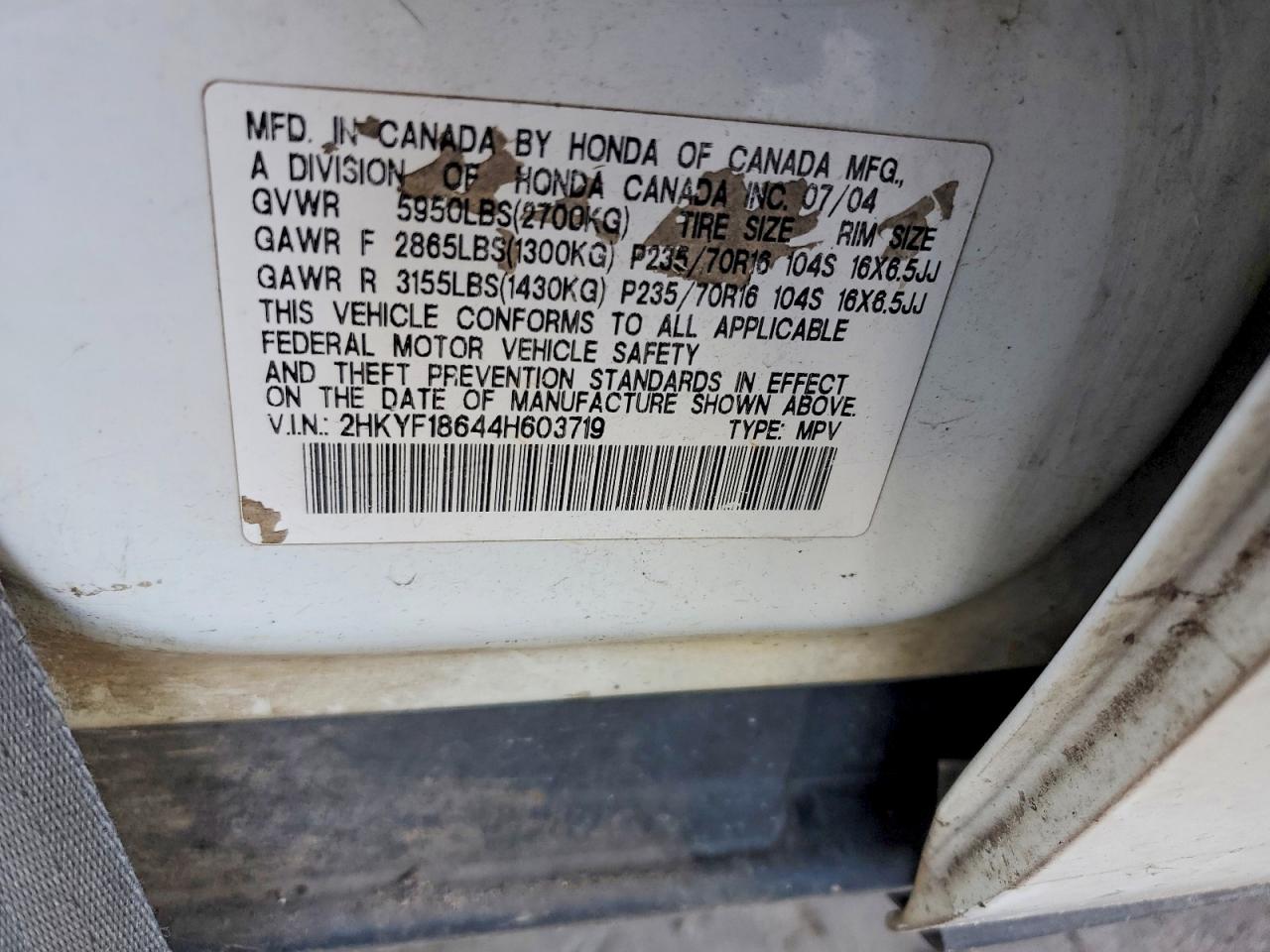 2004 HONDA PILOT EXL photo 14