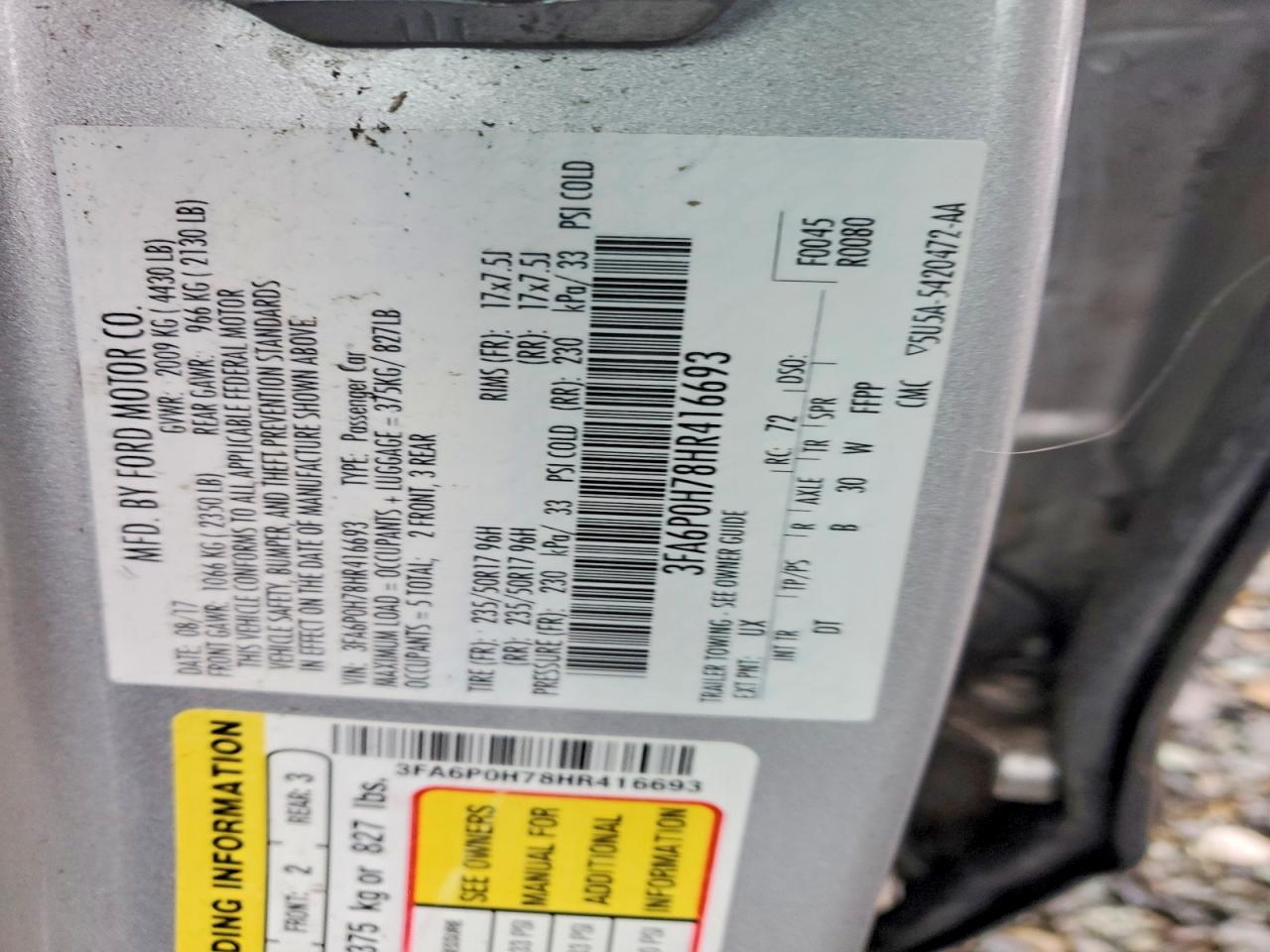 2017 FORD FUSION SE photo 12