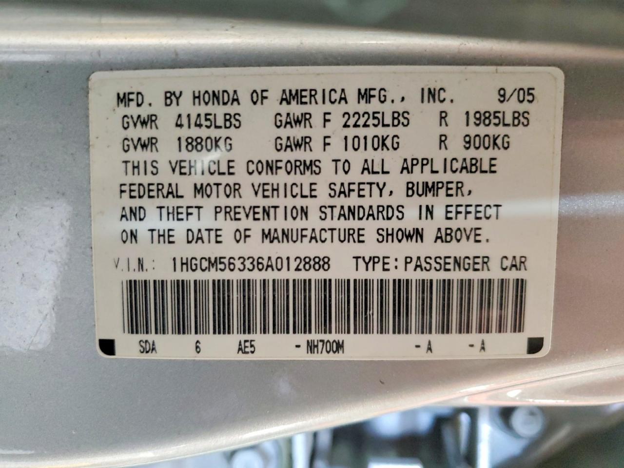 2006 HONDA ACCORD SE photo 12