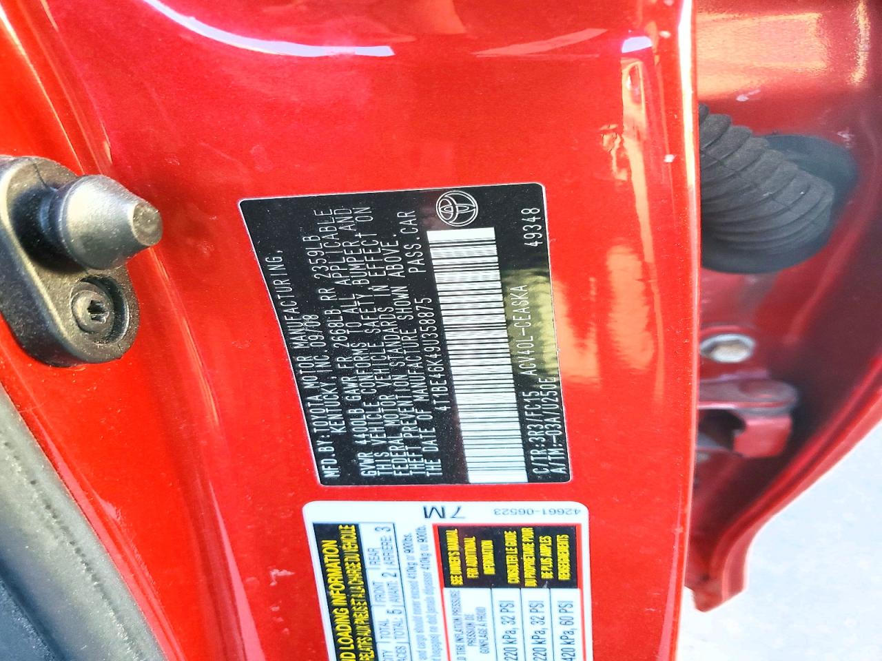 2009 TOYOTA CAMRY BASE photo 12