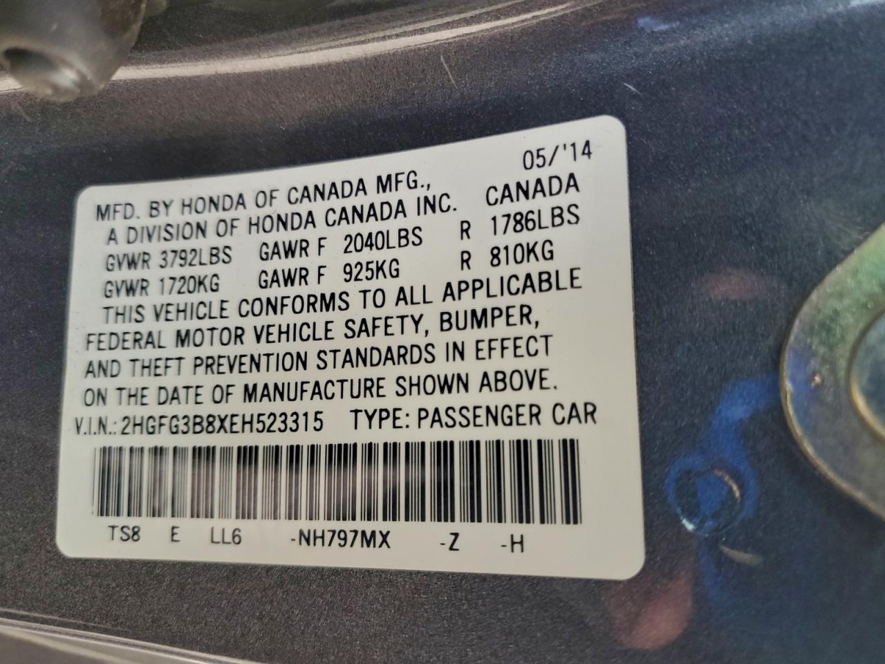 2014 HONDA CIVIC EX photo 12