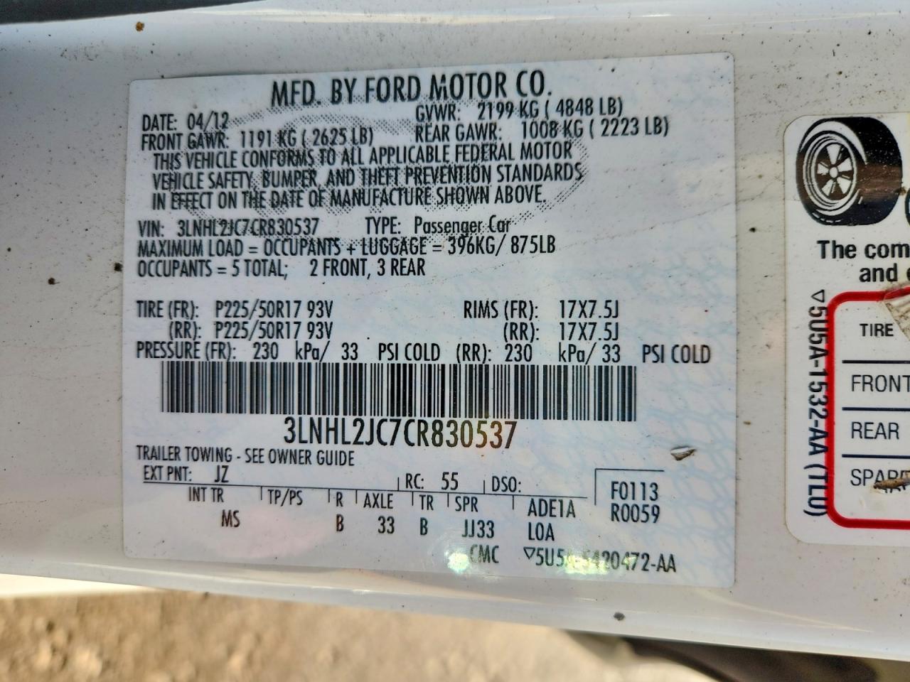 2012 LINCOLN MKZ photo 13